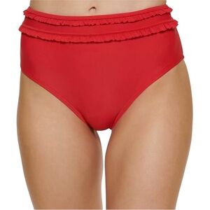Tommy Hilfiger Swim Bottoms, Ruffled trim,  High-Waist, Color Red, Large, NWOT